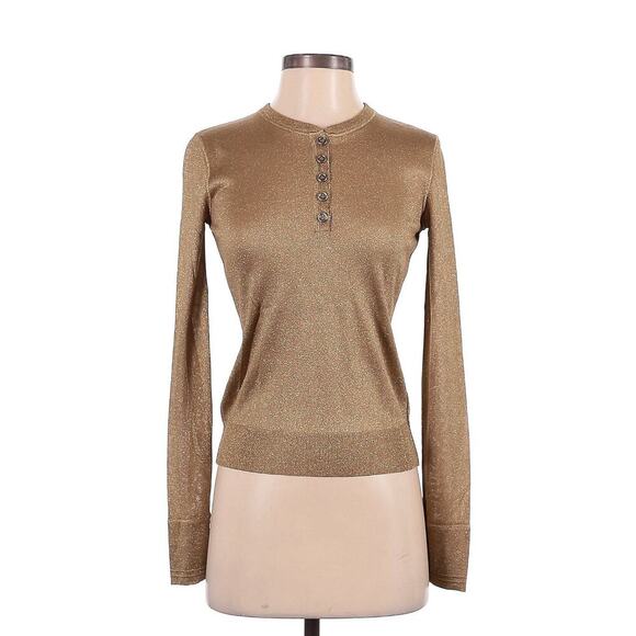 Ralph Lauren Collection Purple Label Metallic Sweater Top Button Up Shirt Gold S - Picture 1 of 7